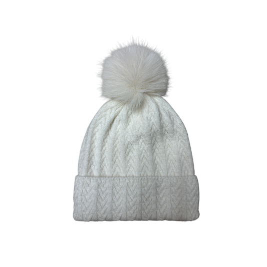 IGO2507506-1 Herringbone Knit Basic Bobble Hat