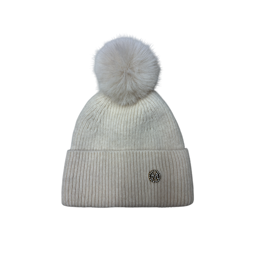 IGO2507506-2 Rhinestone Badge Fashion Bobble Hat