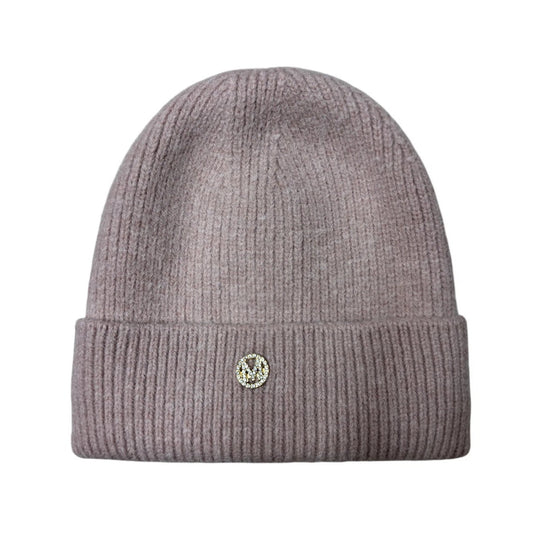 Ski Hat | Ribbed Knit Crystal-Embellished Cuff Beanie – Dusty Pink