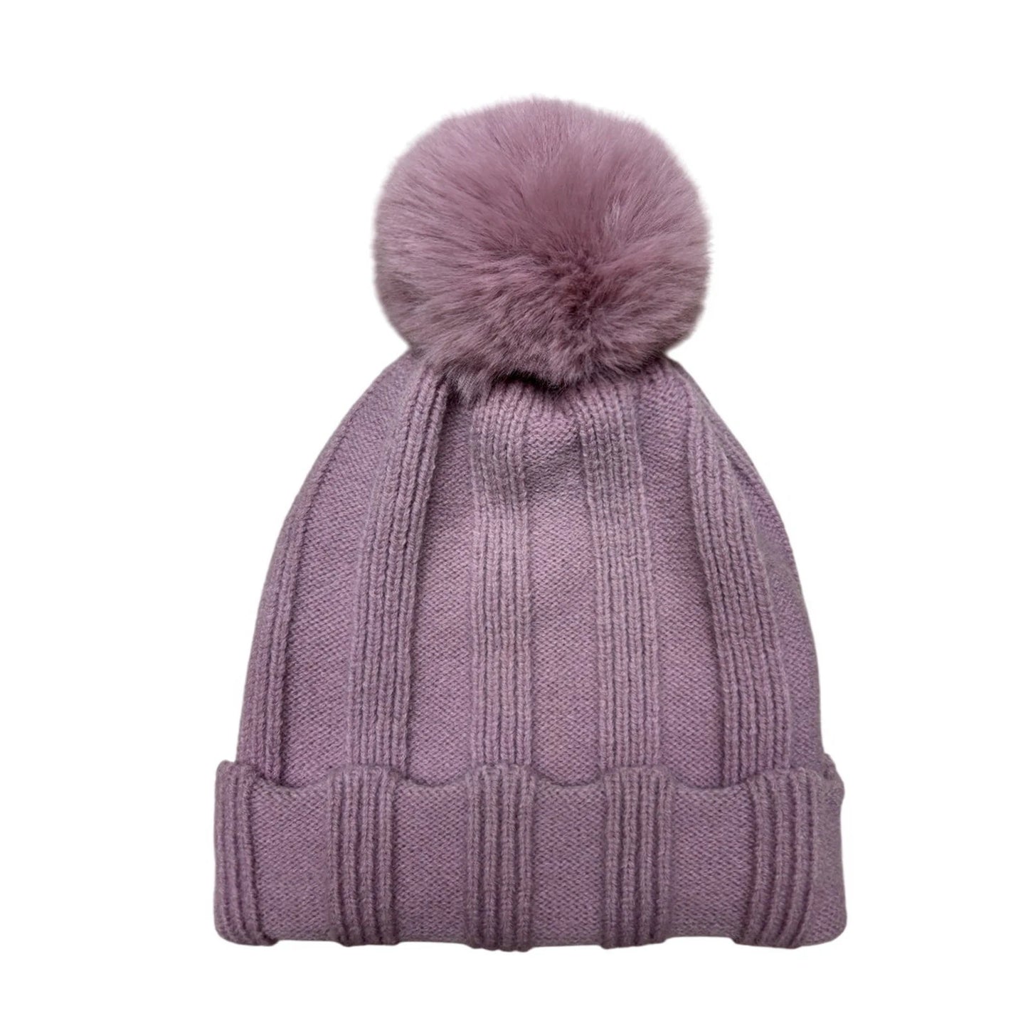 Fashion Bobble Hat | Vertical Rib Knit Pom-Pom Style – Dusty Lavender