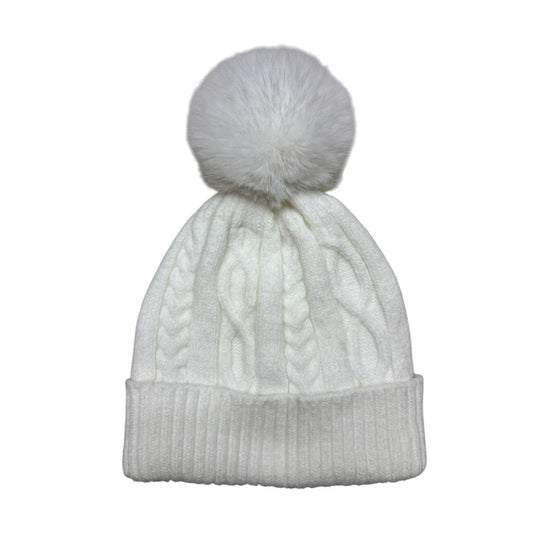 Fashion Bobble Hat | Textured Cable Knit Pom-Pom Style – Cream