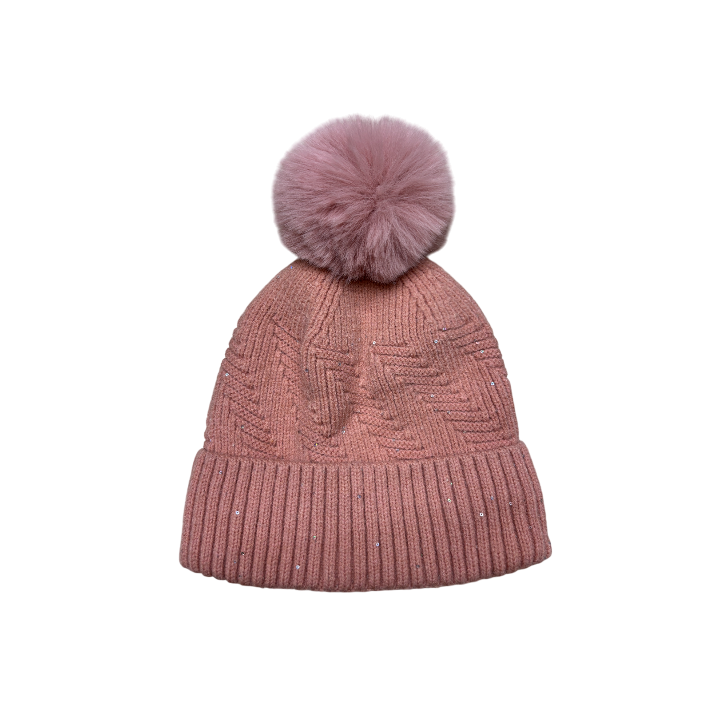 IGO2507517 Sequin Embellished Herringbone Fashion Bobble Hat