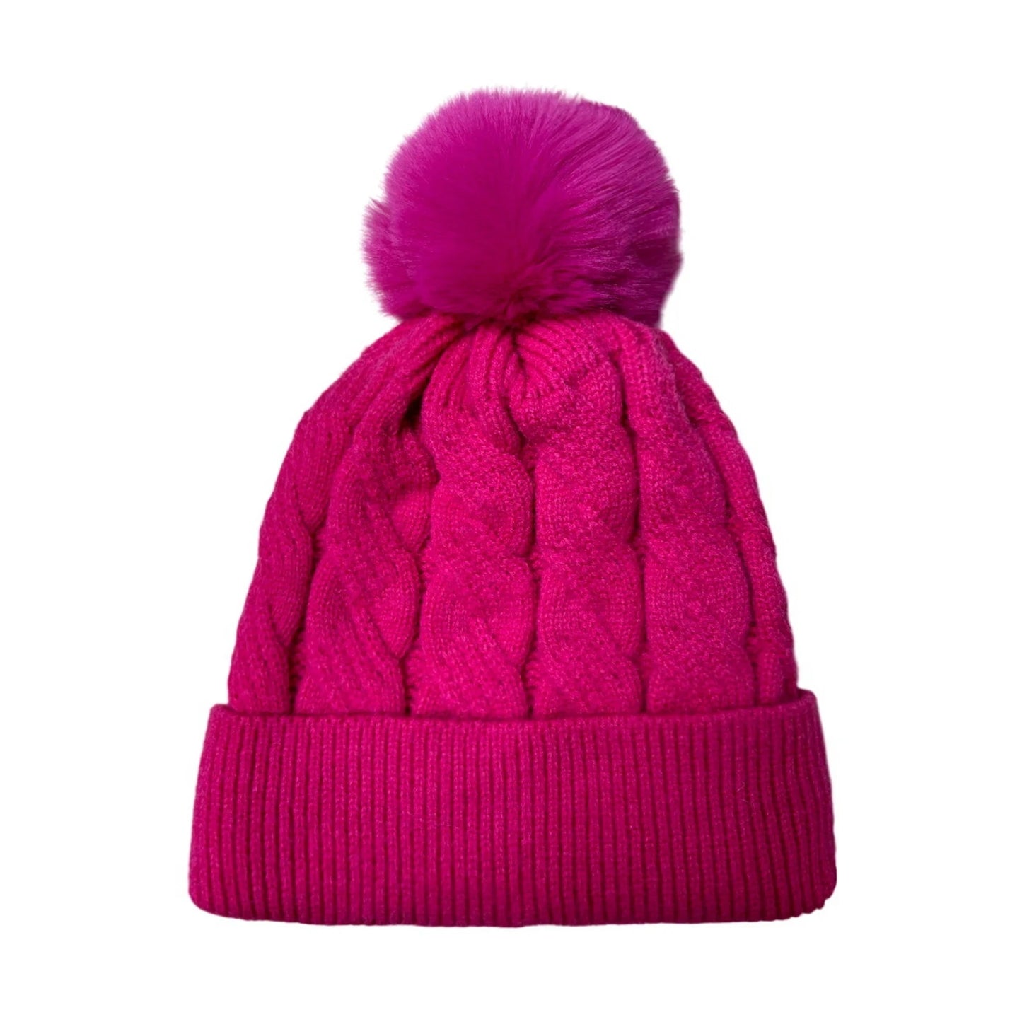 Fashion Bobble Hat | Chunky Cable Knit Pom-Pom Design – Hot Pink