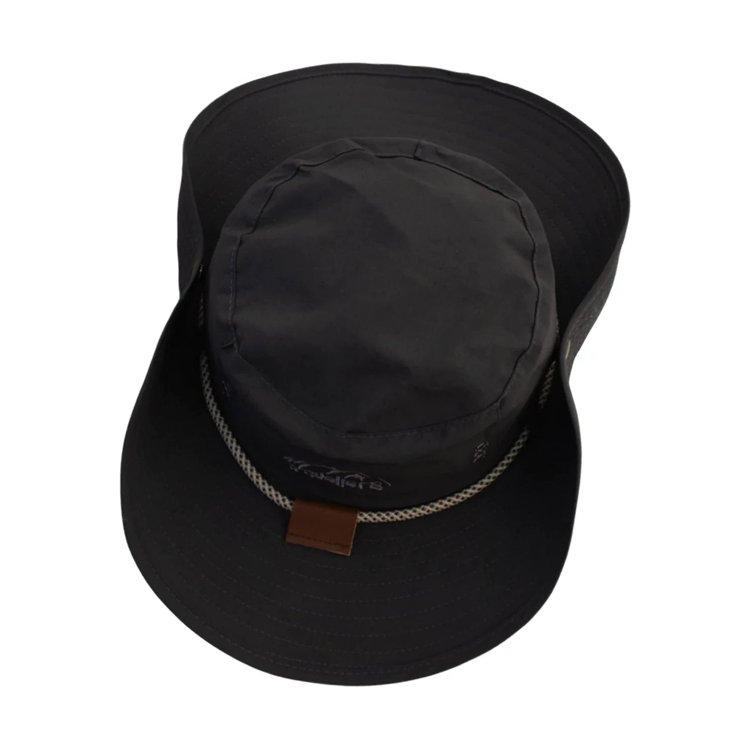 Aussie Hat | Braided Rope Band with Leather Detail & Embroidery – Black