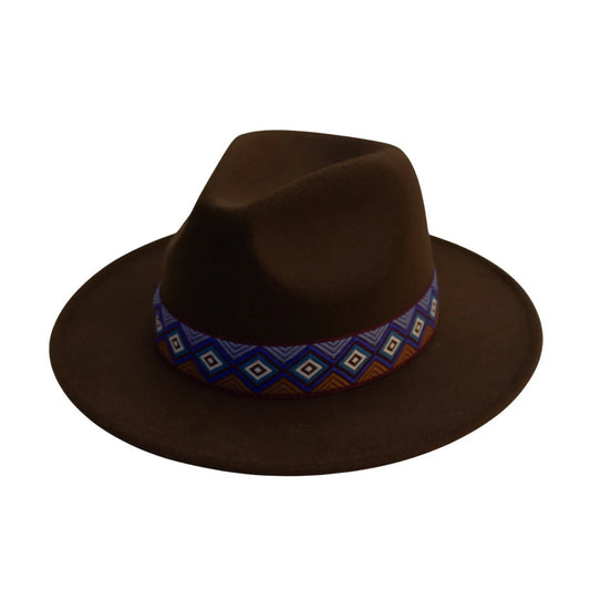 Fashion Hat | Aztec Geometric Band Design – Brown