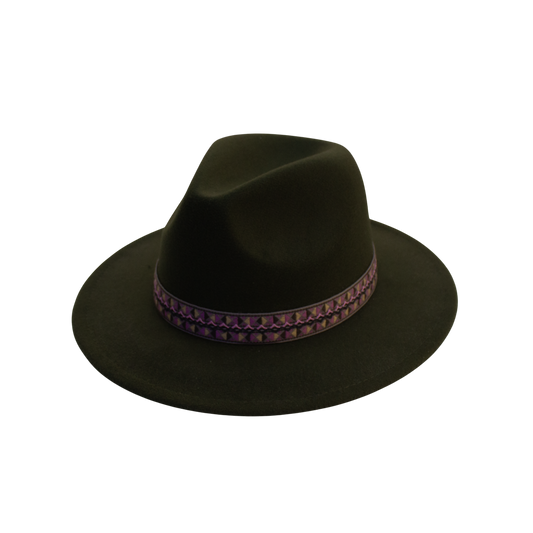 IGO2507536 Color Block Belted Fedora Hat