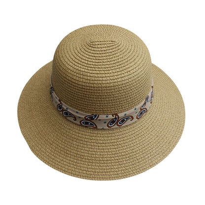 Short Brim Straw Hat | Paisley Ribbon Bow – Natural