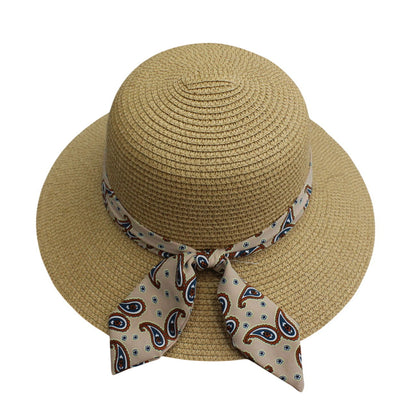 Short Brim Straw Hat | Paisley Ribbon Bow – Natural
