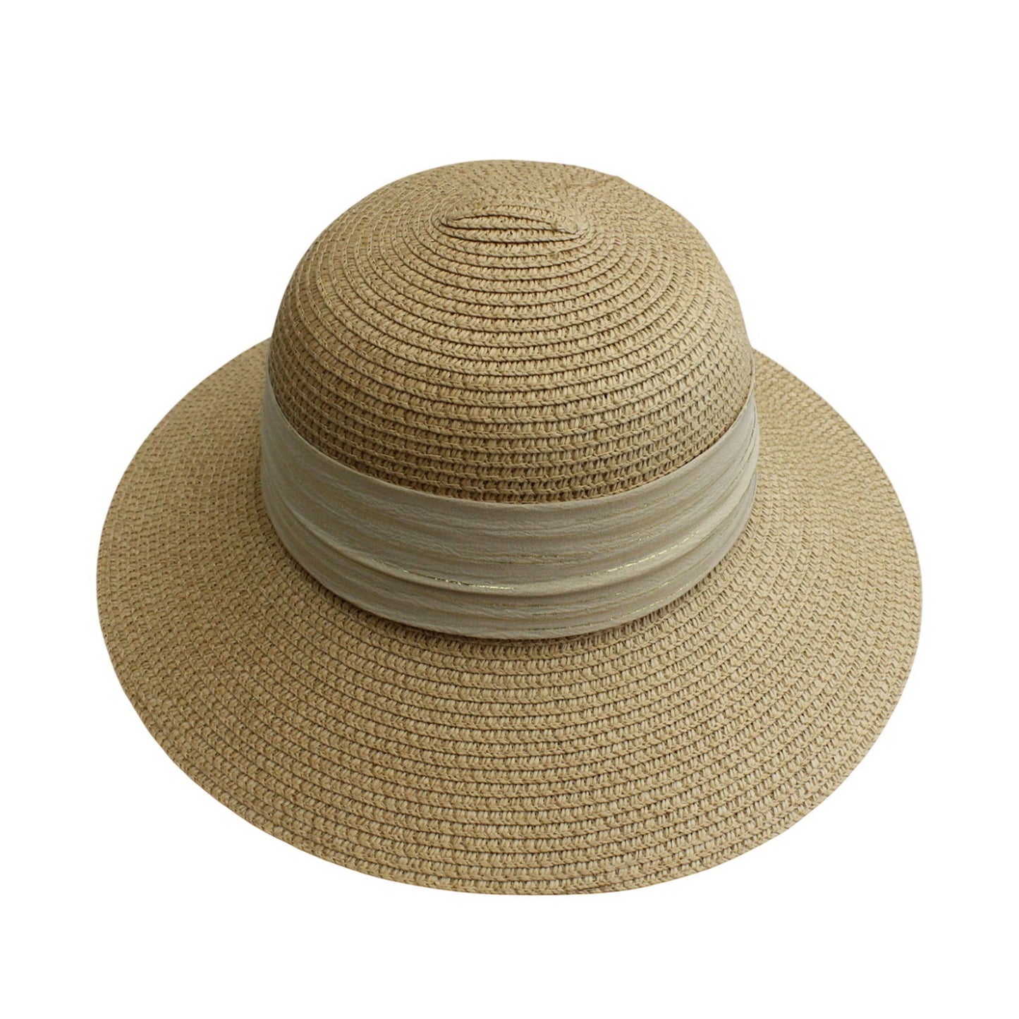 Short Brim Straw Hat | Metallic Ribbon Bow – Natural