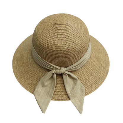 Short Brim Straw Hat | Metallic Ribbon Bow – Natural