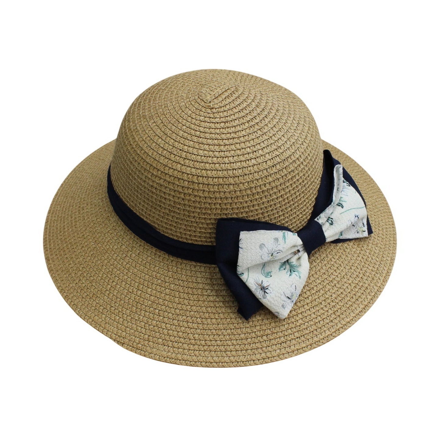 Short Brim Straw Hat | Floral Ribbon Bow – Natural