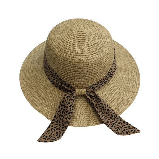 Short Brim Straw Hat | Leopard Ribbon Bow – Natural