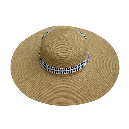Wide Brim Straw Hat | Geometric Bow Detail – Natural