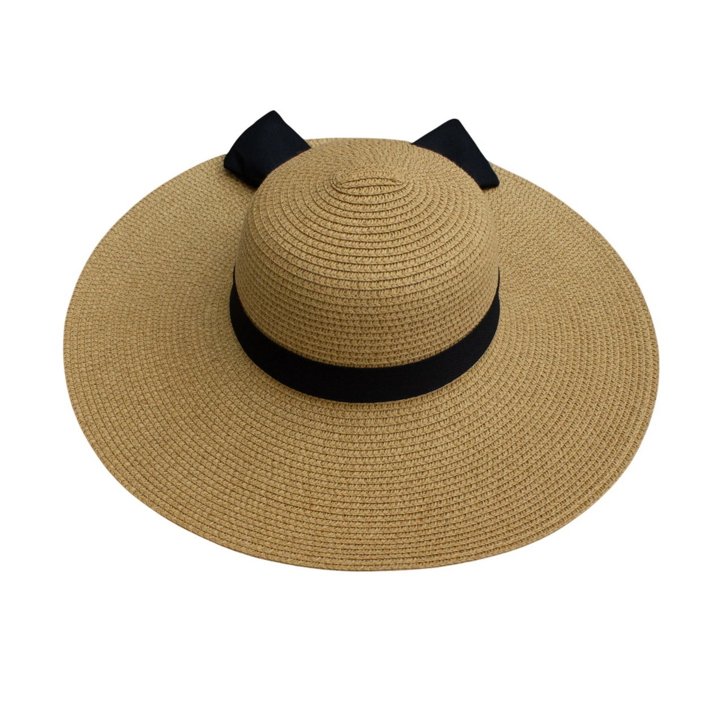 Wide Brim Straw Hat | Zebra Print Double Bow Detail – Natural