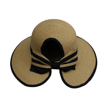 Short Brim Straw Hat | Bow Ribbon Trim – Natural