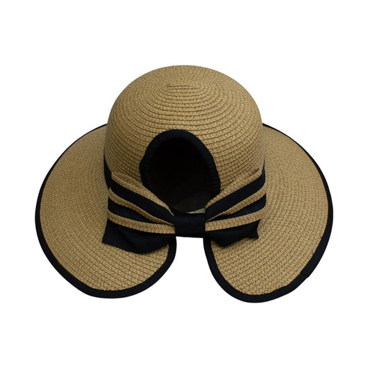 Short Brim Straw Hat | Bow Ribbon Trim – Natural