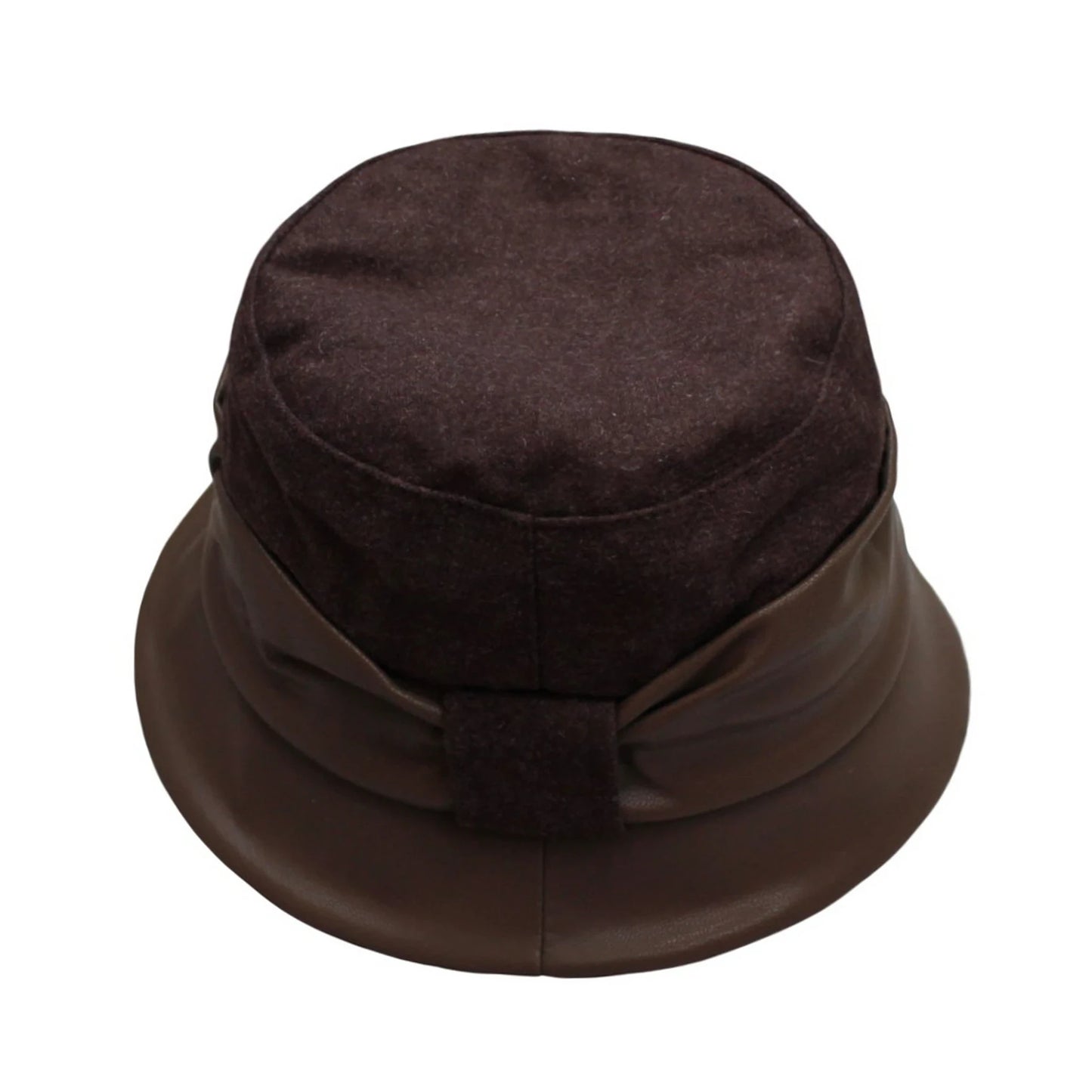Fashion Hat | Two-Tone Wool & Faux Leather – Brown