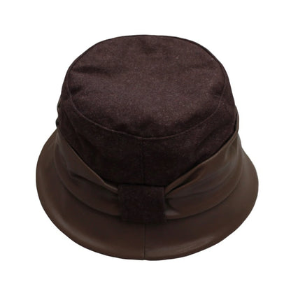 Fashion Hat | Two-Tone Wool & Faux Leather – Brown