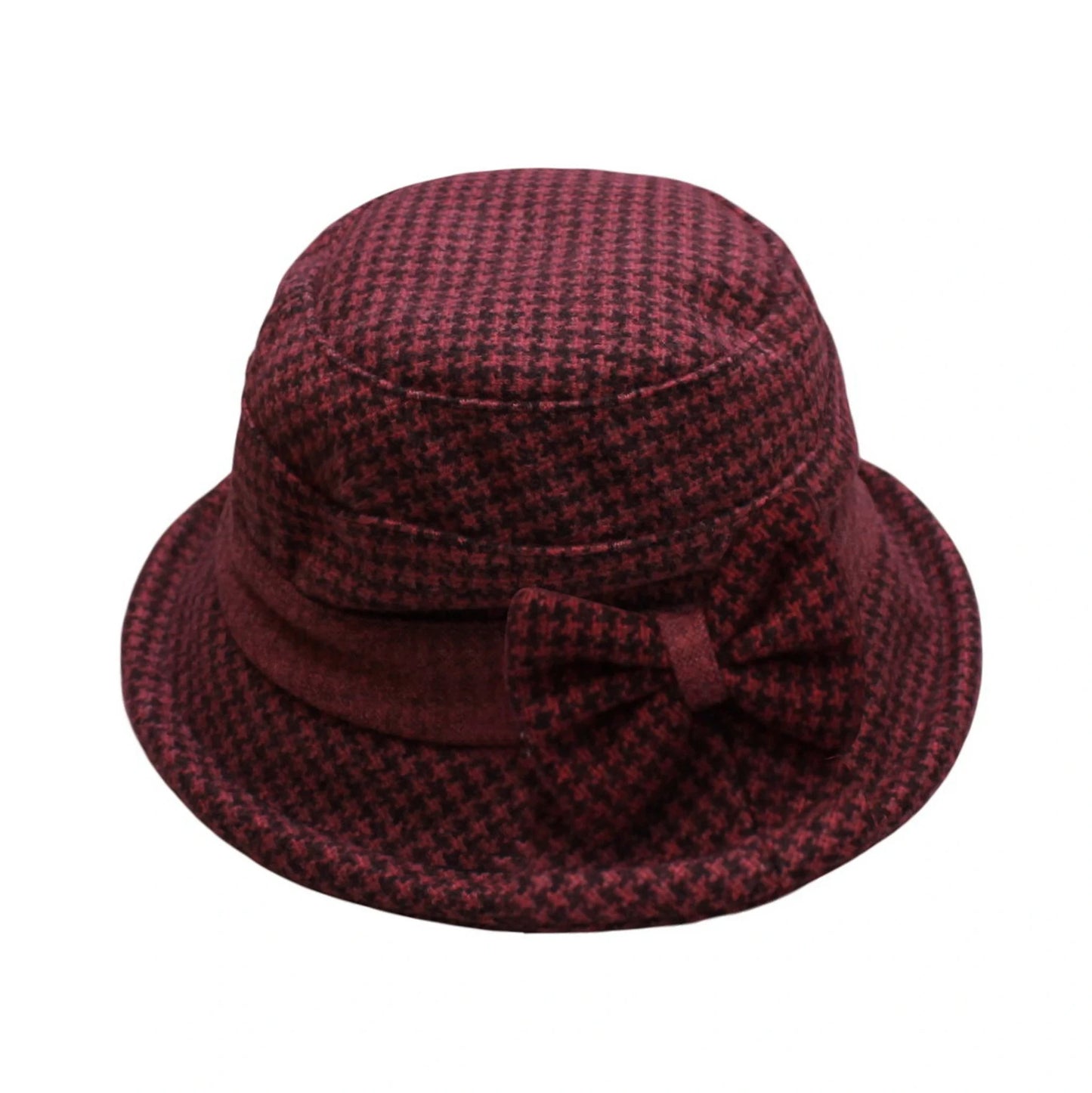 Fashion Hat | Houndstooth Pattern with Side Bow – Red