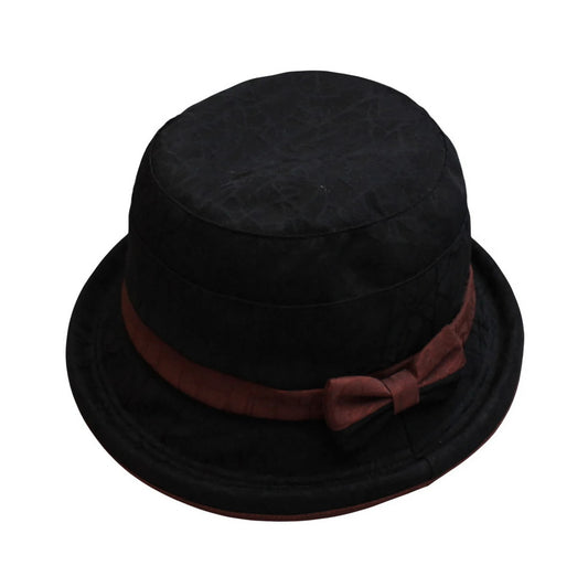 Fashion Hat | Contrast Trim with Side Bow – Black