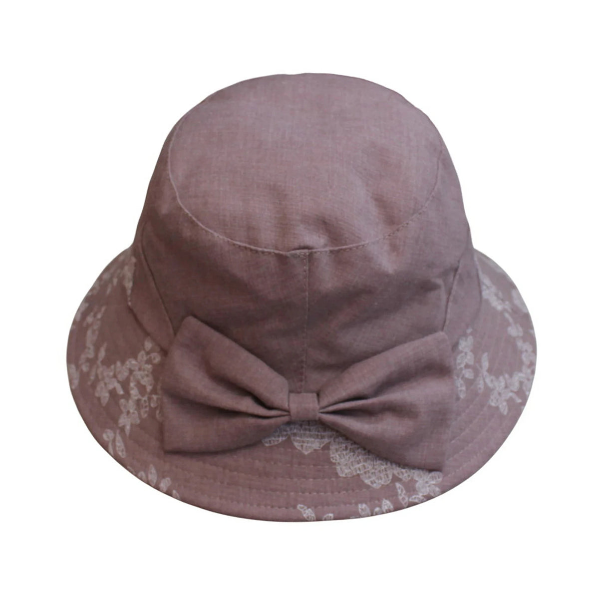 Cotton Hat | Floral Embroidery with Back Bow – Purple
