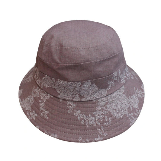 Cotton Hat | Floral Embroidery with Back Bow – Purple