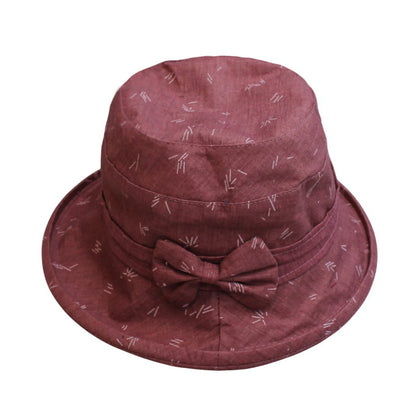 Cotton Hat | Abstract Line Print with Back Bow – Red