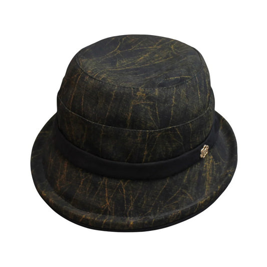 Fashion Hat | Crackle Texture with Metal Charm – Black