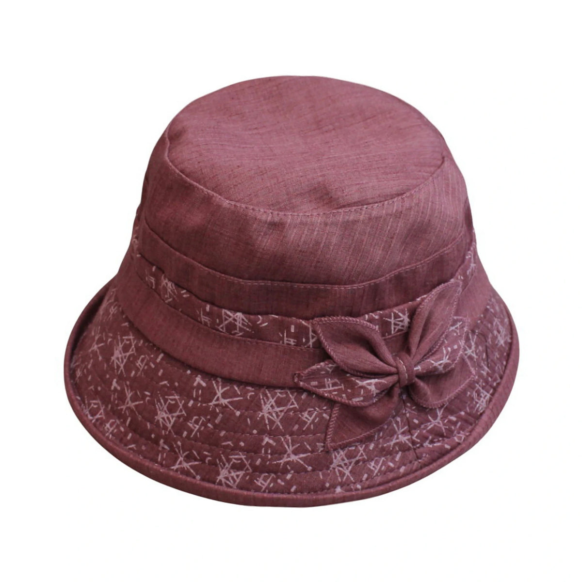 Cotton Hat | Abstract Line Print with Side Bow – Red