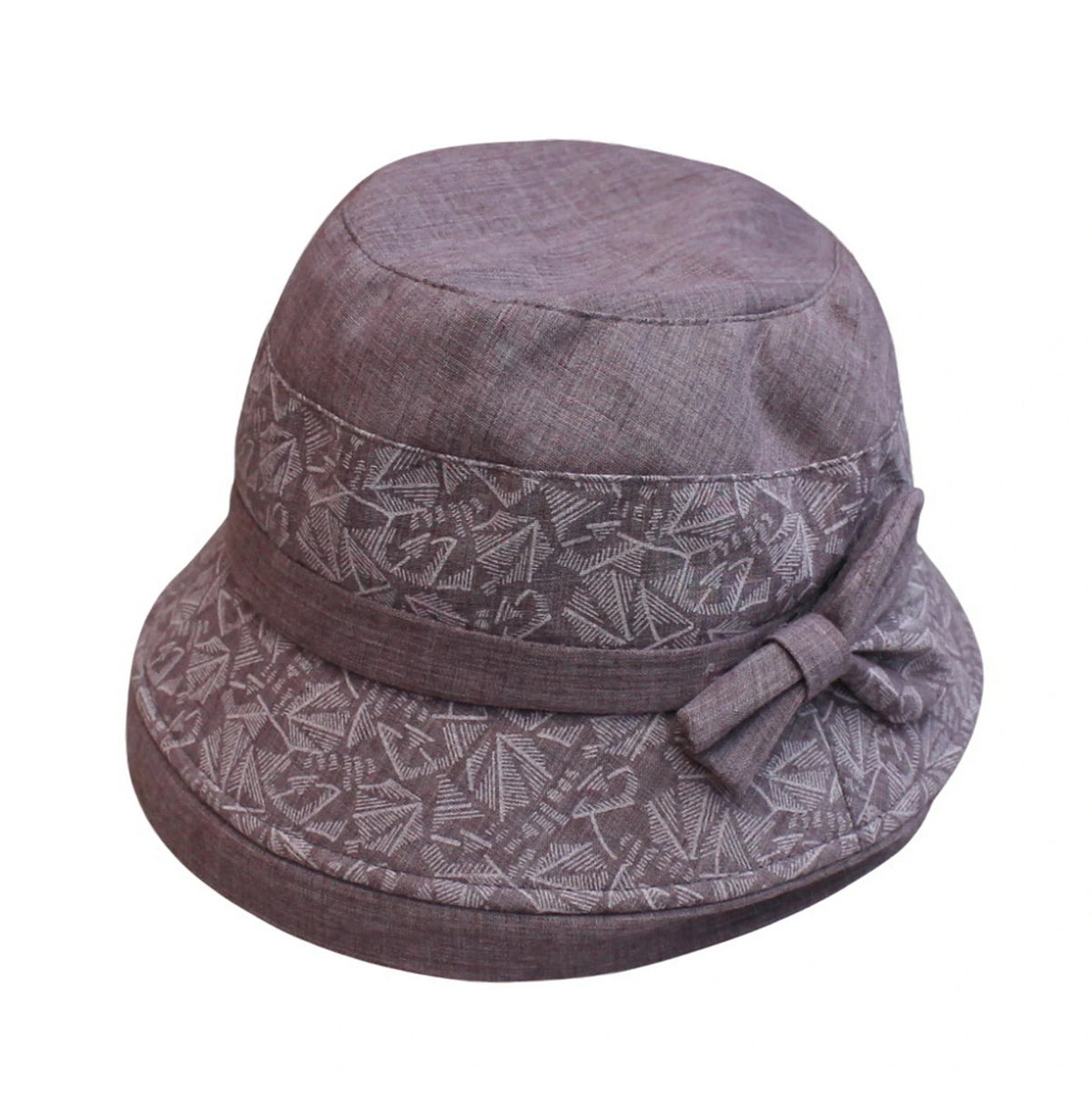Cotton Hat | Abstract Line Print with Side Bow and Solid Trim – Purple