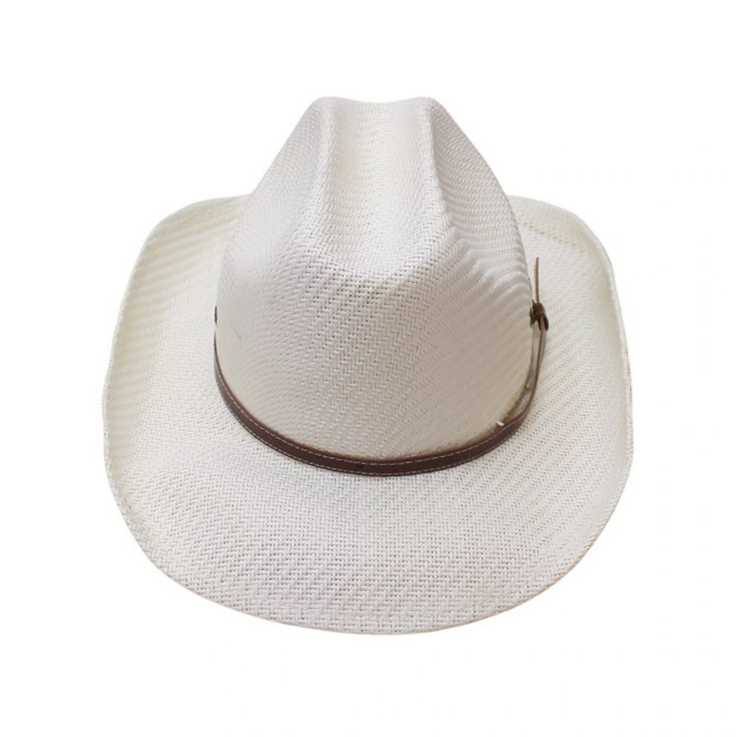 Straw Cowboy Hat | Brown Band with Copper Vent Eyelets – Beige