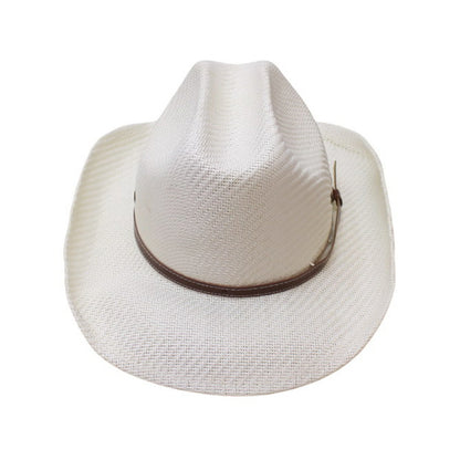 Straw Cowboy Hat | Brown Band with Copper Vent Eyelets – Beige