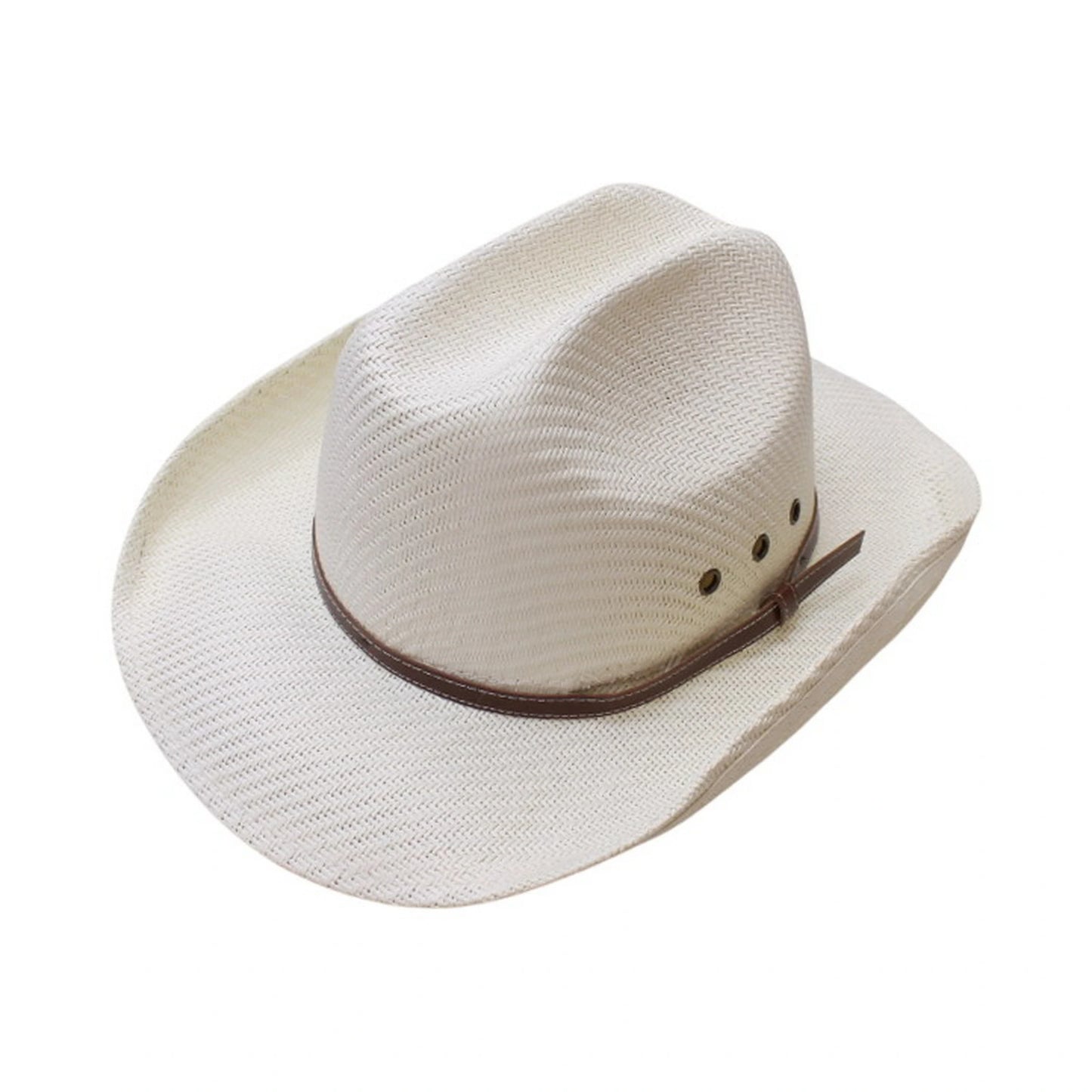 Straw Cowboy Hat | Brown Band with Copper Vent Eyelets – Beige
