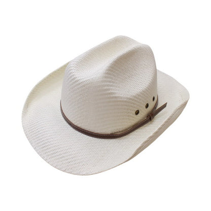 Straw Cowboy Hat | Brown Band with Copper Vent Eyelets – Beige