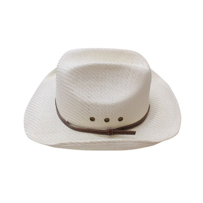 Straw Cowboy Hat | Brown Band with Copper Vent Eyelets – Beige