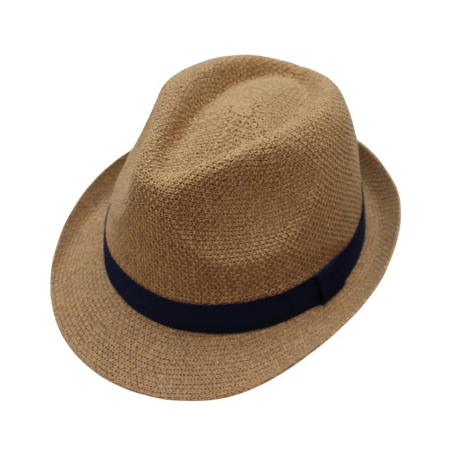 Straw Trilby Hat | Navy Band Minimal Design – Brown