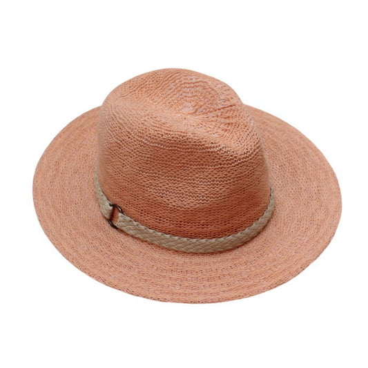 Straw Fedora Hat | Braided Band with Metal Buckle – Orange