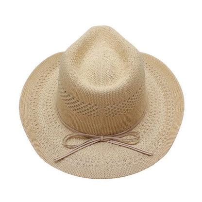Straw Fedora Hat | Crochet Design with Gold & Silver Chain Accent – Natural Beige