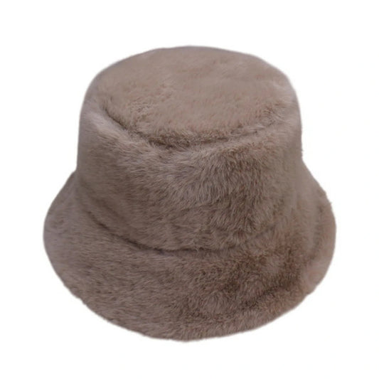 Fashion Hat | Women's Full Faux Fur Bucket Hat – Taupe