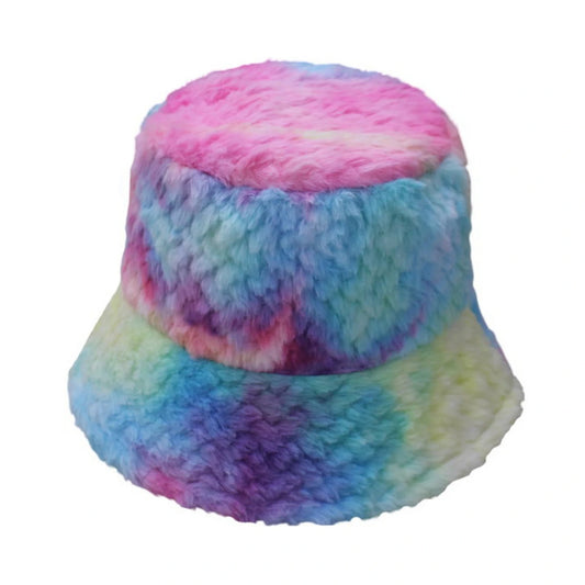 Fashion Hat | Layered Tie-Dye Faux Fur Design – Rainbow Gradient