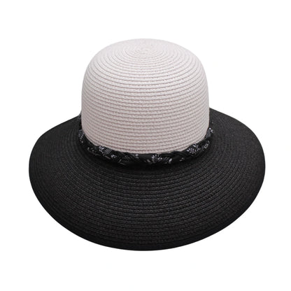 Short Brim Straw Hat | Back Cutout Design with Paisley Band – White & Black