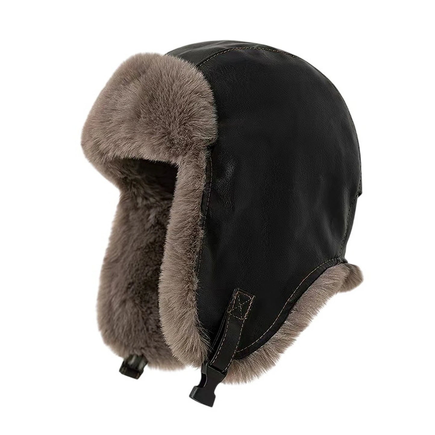 Trapper Hat | Winter Retro Faux Leather Trapper with Foldable Ear Flaps – Black