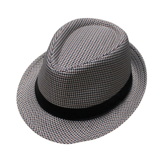 Trilby Hat | Houndstooth Pattern with Satin Band – Brown & Black