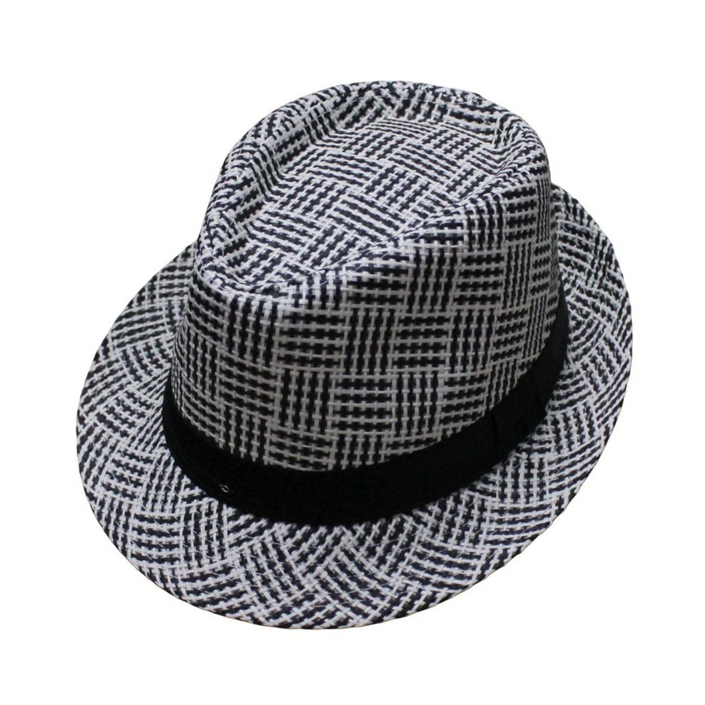 Straw Trilby Hat | Black & White Mini Check with Black Band – Black & White