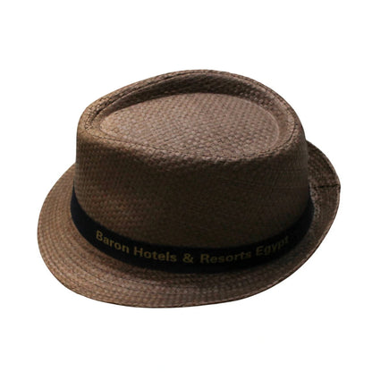 Straw Trilby Hat | Light Brown Straw with Black “Baron Hotels & Resorts” Band – Light Brown