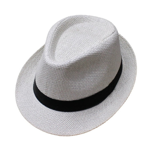 Straw Trilby Hat | Pure White Straw with Black Band – White