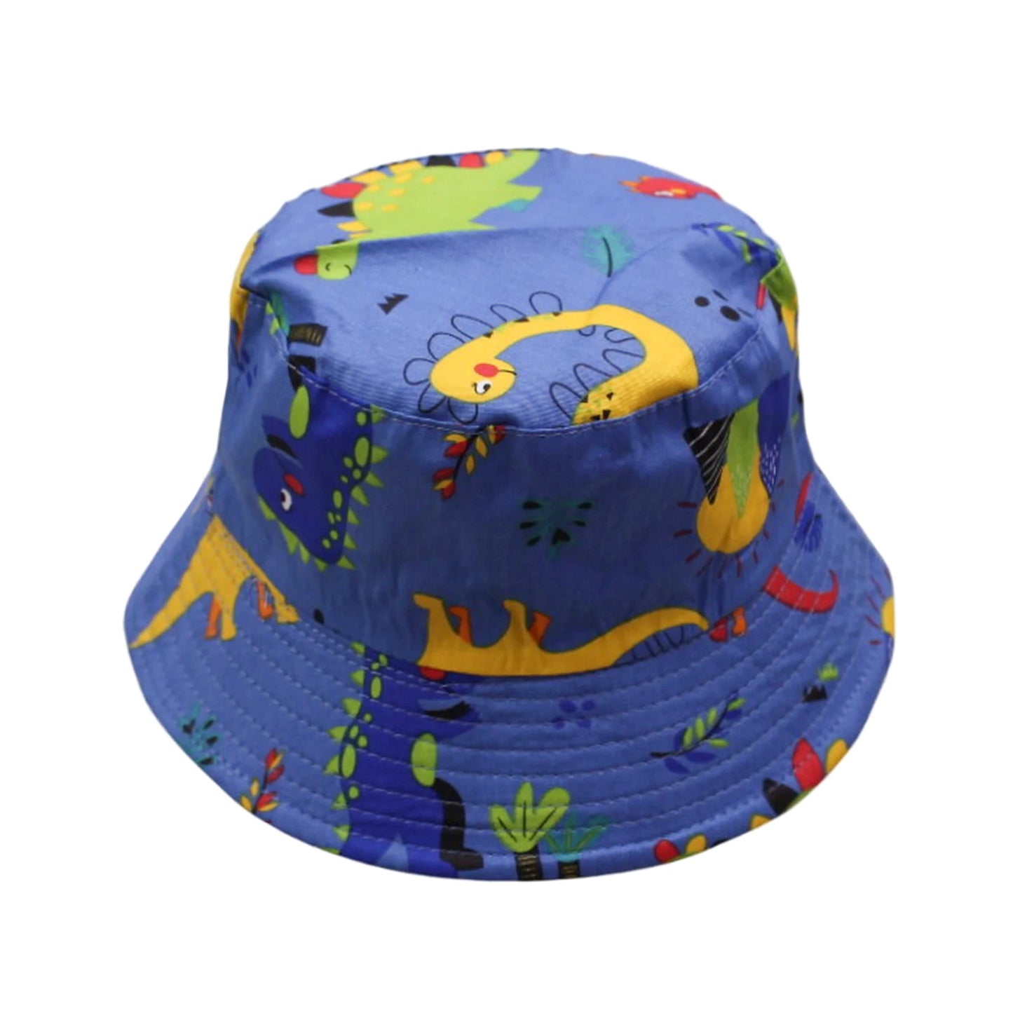 Patterned Bucket Hat | Kids Cartoon Dinosaur Jungle Print – Blue