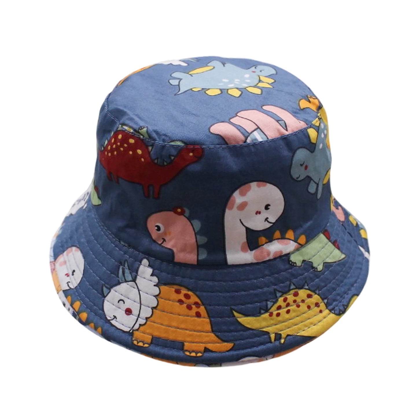Patterned Bucket Hat | Kids Cute Cartoon Dinosaur Print – Denim Blue