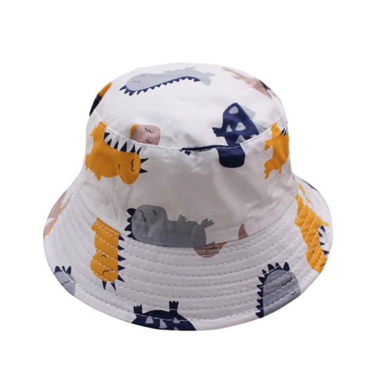 Patterned Bucket Hat | Kids Minimalist Dinosaur Silhouette Print – White