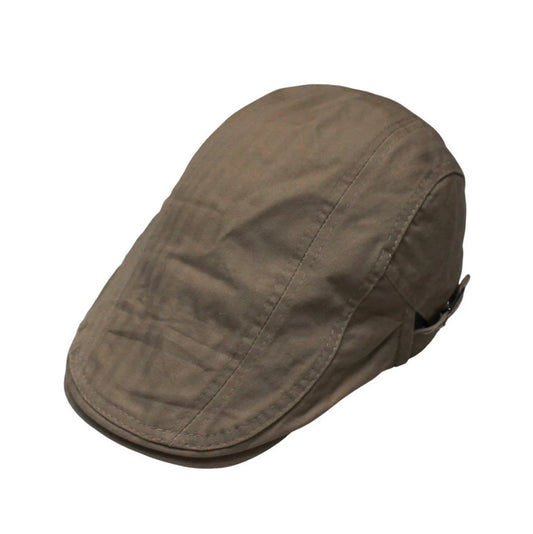 Flat Cap | Adjustable Metal Buckle Side Strap Design – Khaki